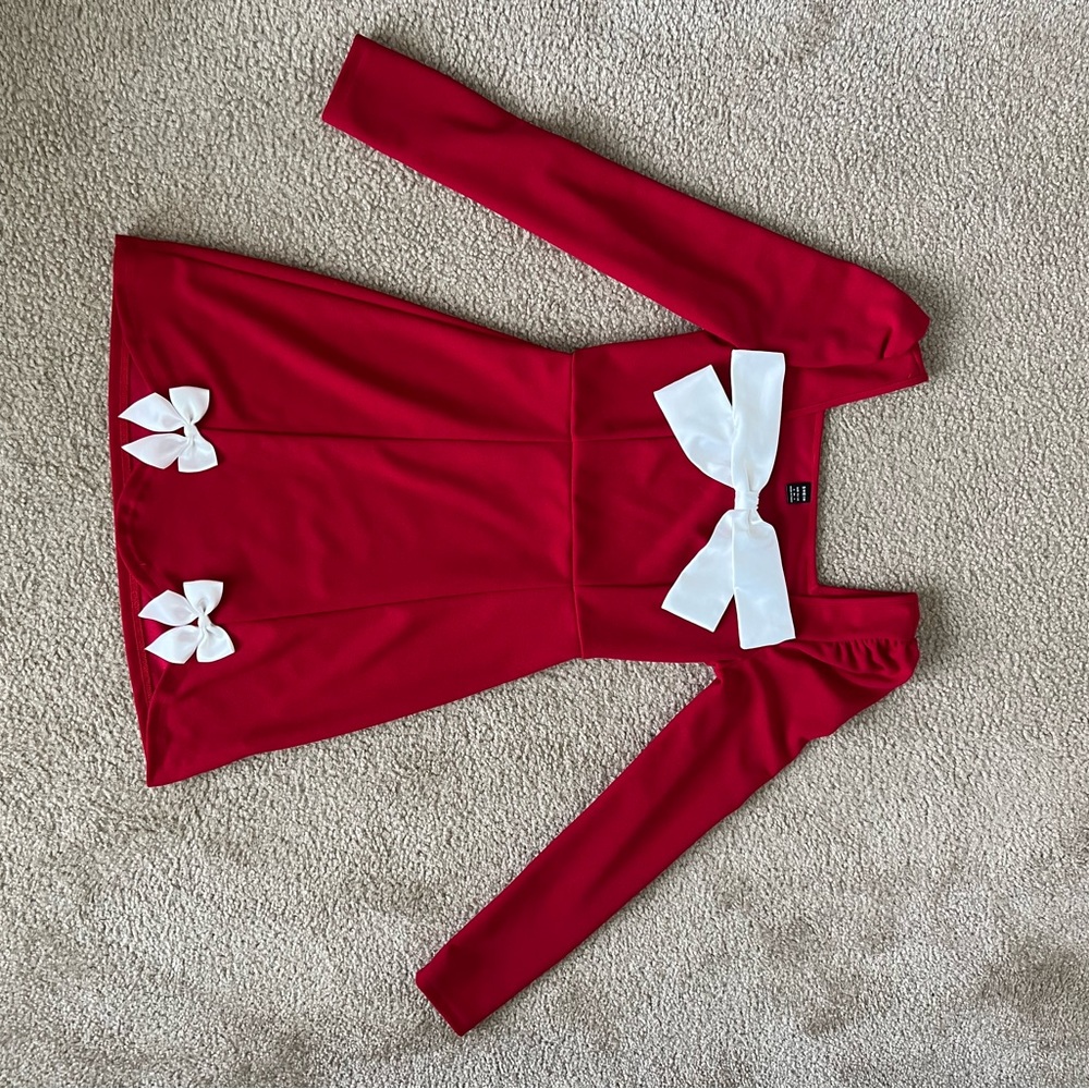 SHEIN Red Mini Dress with White Bow Accents